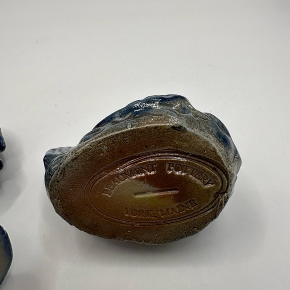 SOLD Beaumont Brothers Pottery BBP Salt Glazed Rooster & Chicken Gray Blue 4"&2” - Picture 3 of 6